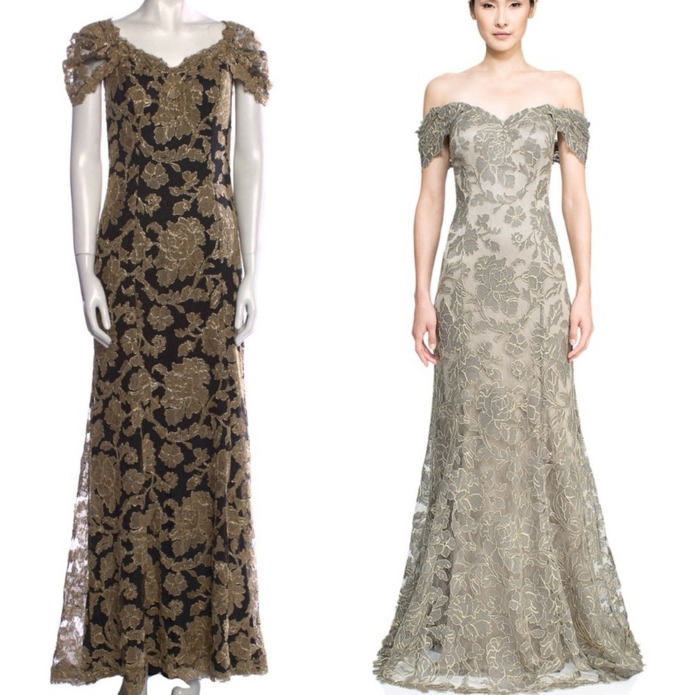 NWT Tadashi Shoji MINNA GOWN ART16367L-GD/BK Size 18 Formal Dress Gown